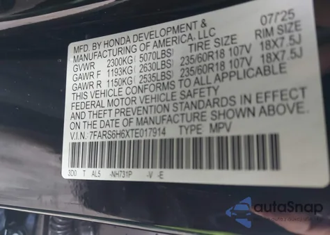 2026 Honda Cr-V Hybrid Awd Trailsport from USA, damaged, VIN 7FARS6H6XTE017914